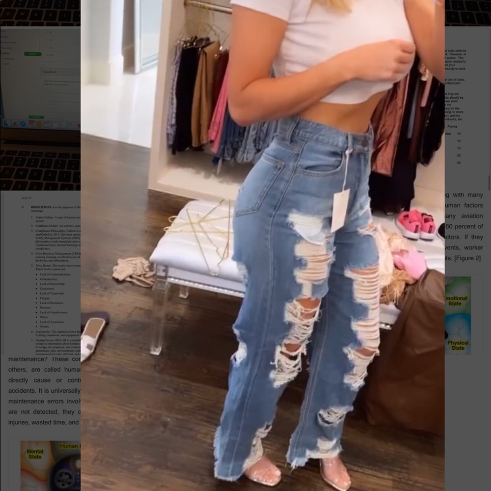 NWT Wide leg distressed denim jeans